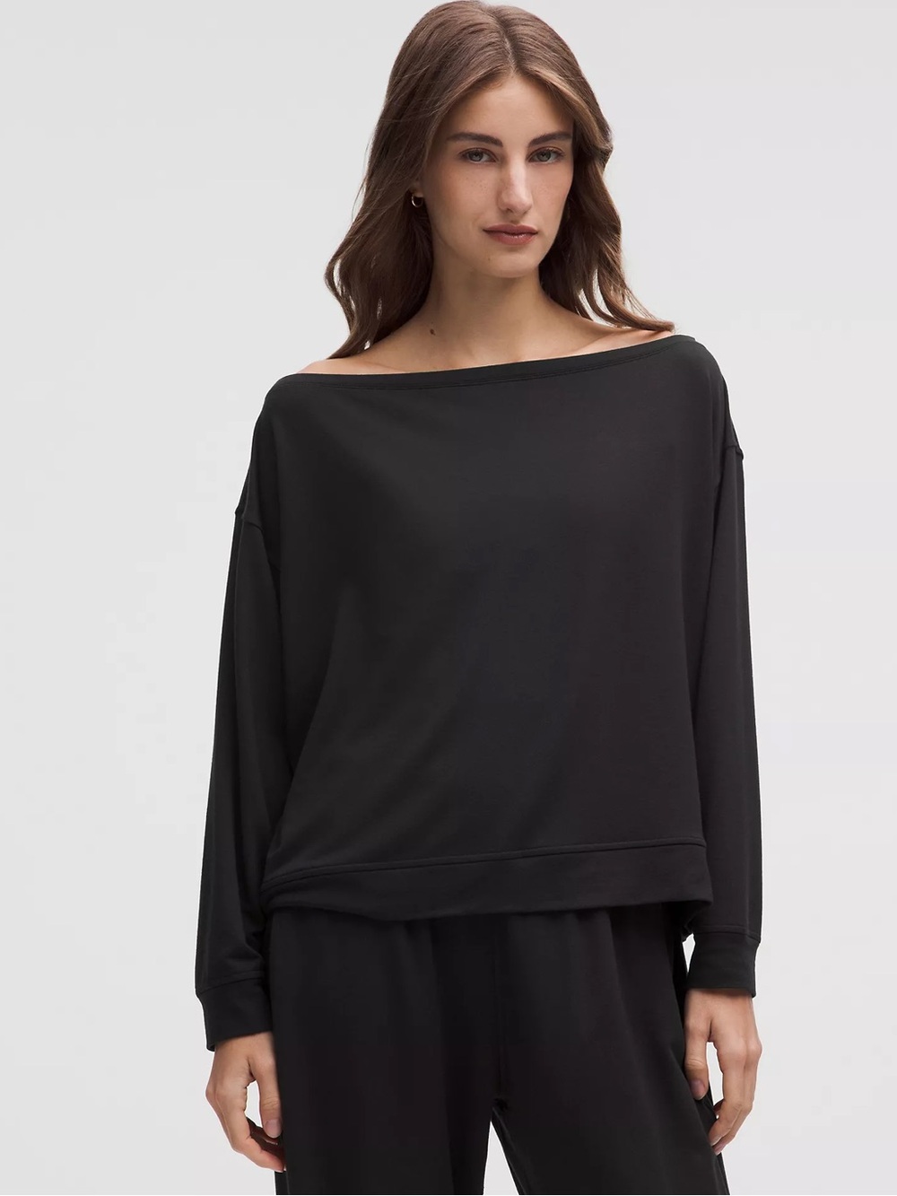 Lululemon Women’s BeCalm Oversized Boatneck Long-Sleeve Shirt, Black, XL